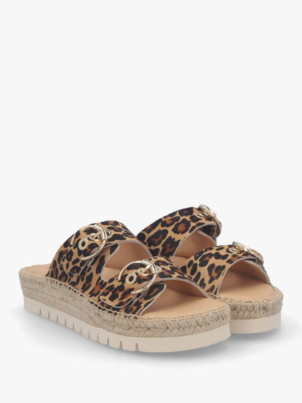 Jools Leopard Pony Hair Flatform Espadrille Mules
