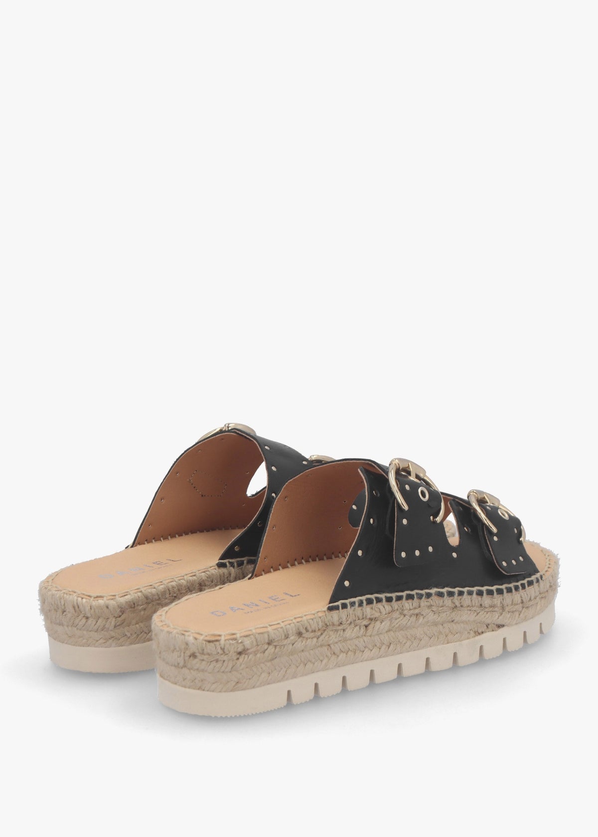 Jools Black Leather Studded Flatform Espadrille Mules