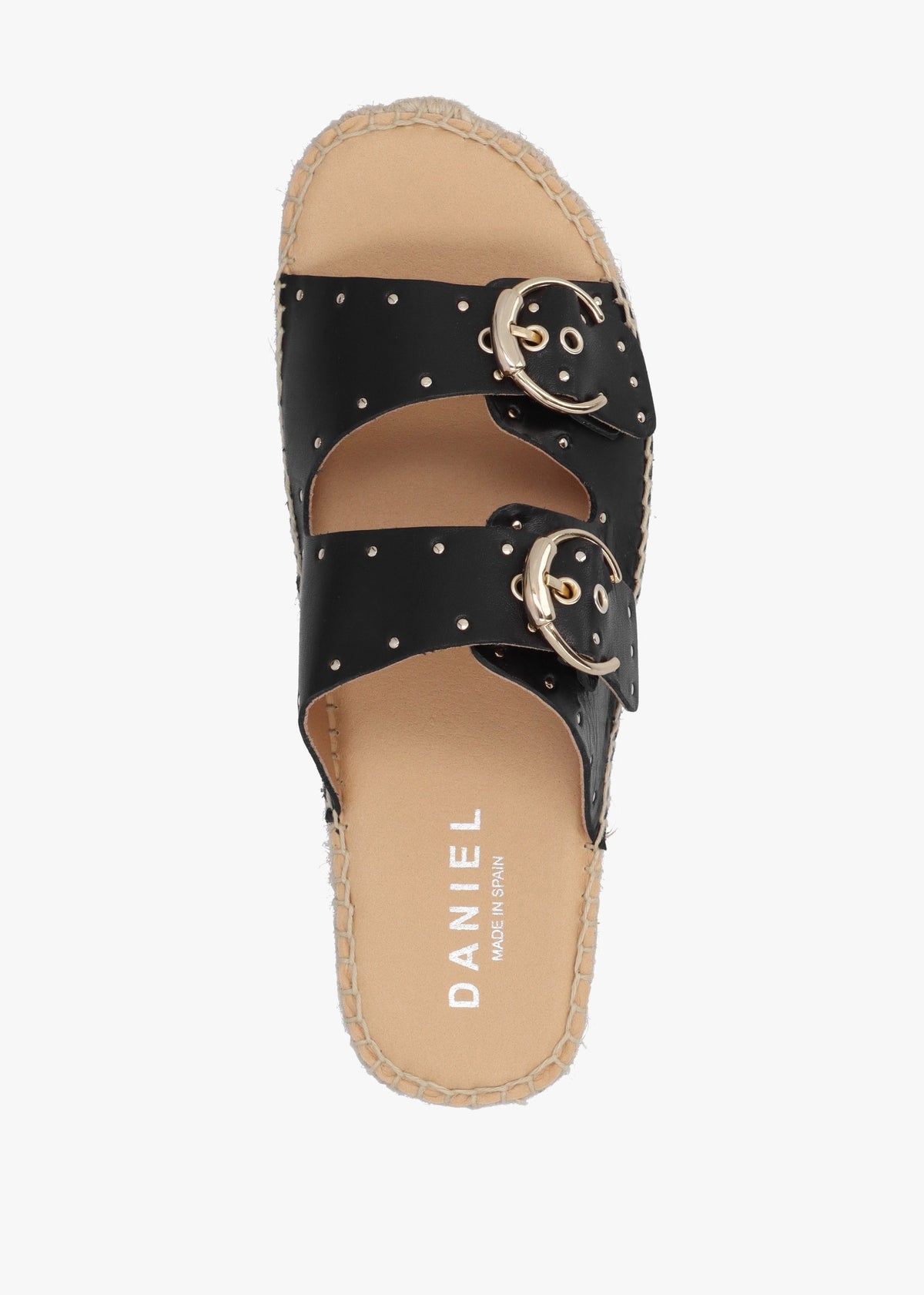 Jools Black Leather Studded Flatform Espadrille Mules