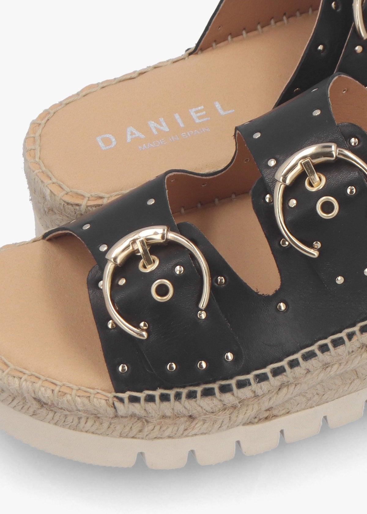 Jools Black Leather Studded Flatform Espadrille Mules