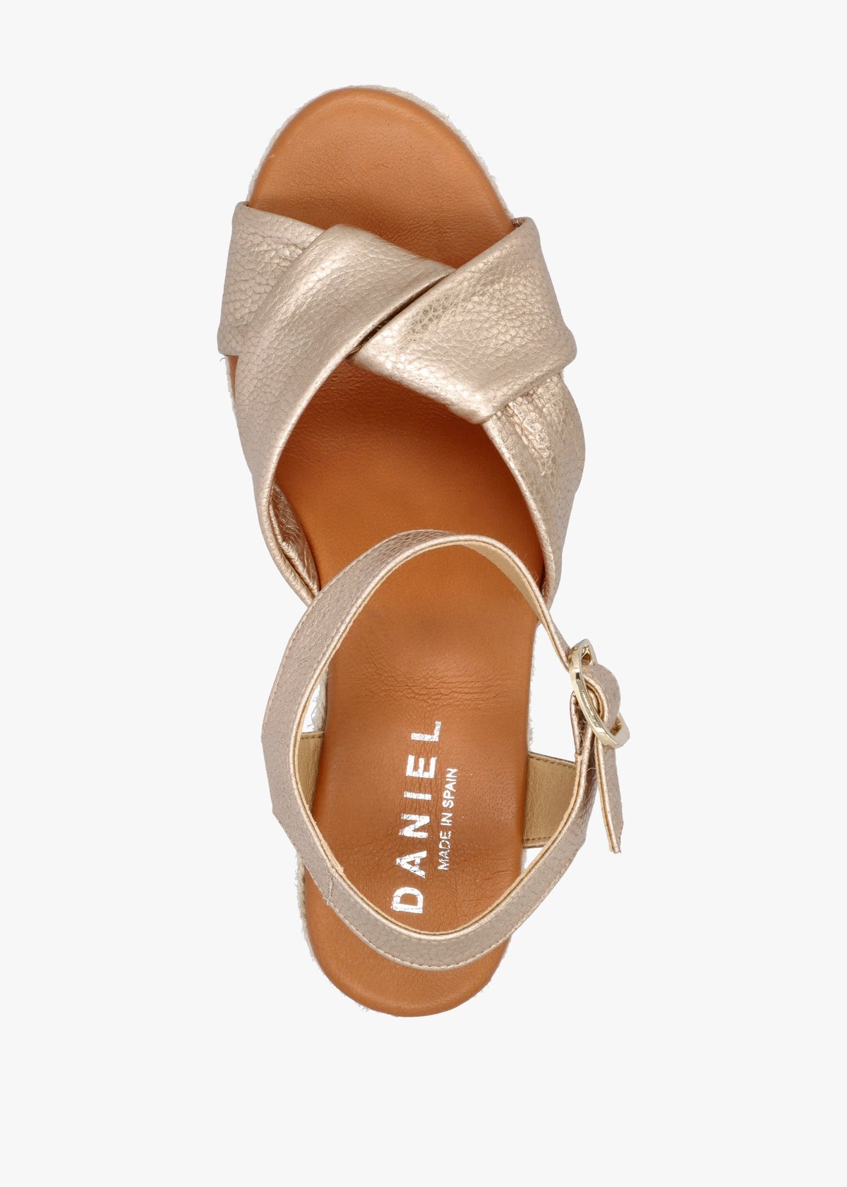 Jelly Rose Gold Leather Cross Strap Jute Block Heel Sandals