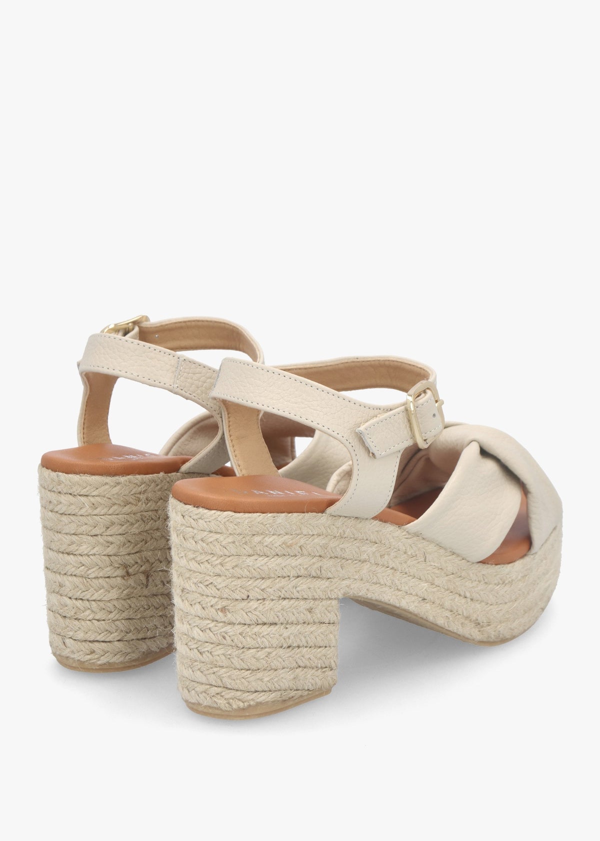 Jelly Cream Leather Cross Strap Jute Block Heel Sandals