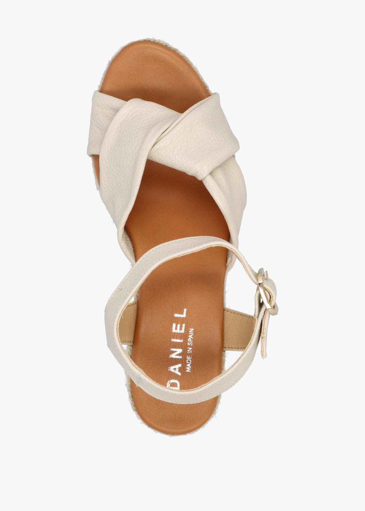 Jelly Cream Leather Cross Strap Jute Block Heel Sandals