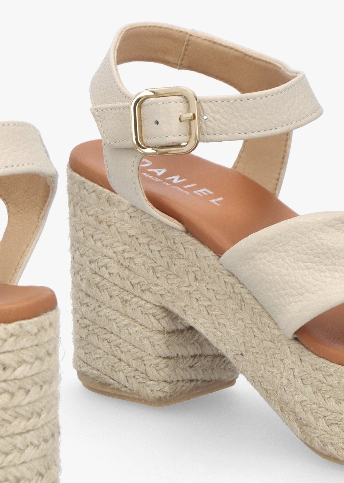 Jelly Cream Leather Cross Strap Jute Block Heel Sandals