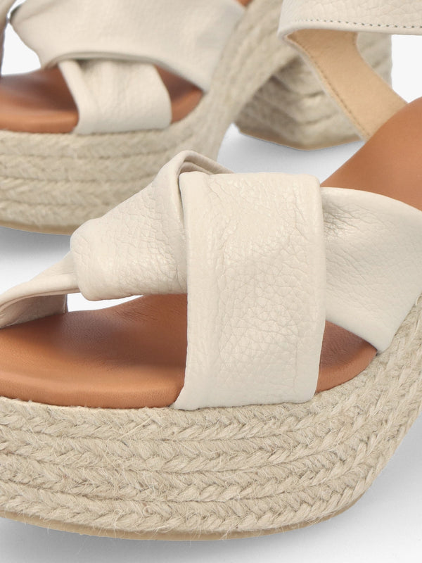 Jelly Cream Leather Cross Strap Jute Block Heel Sandals