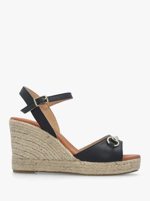 Jaffle Black Leather Snaffle Wedge Espadrilles