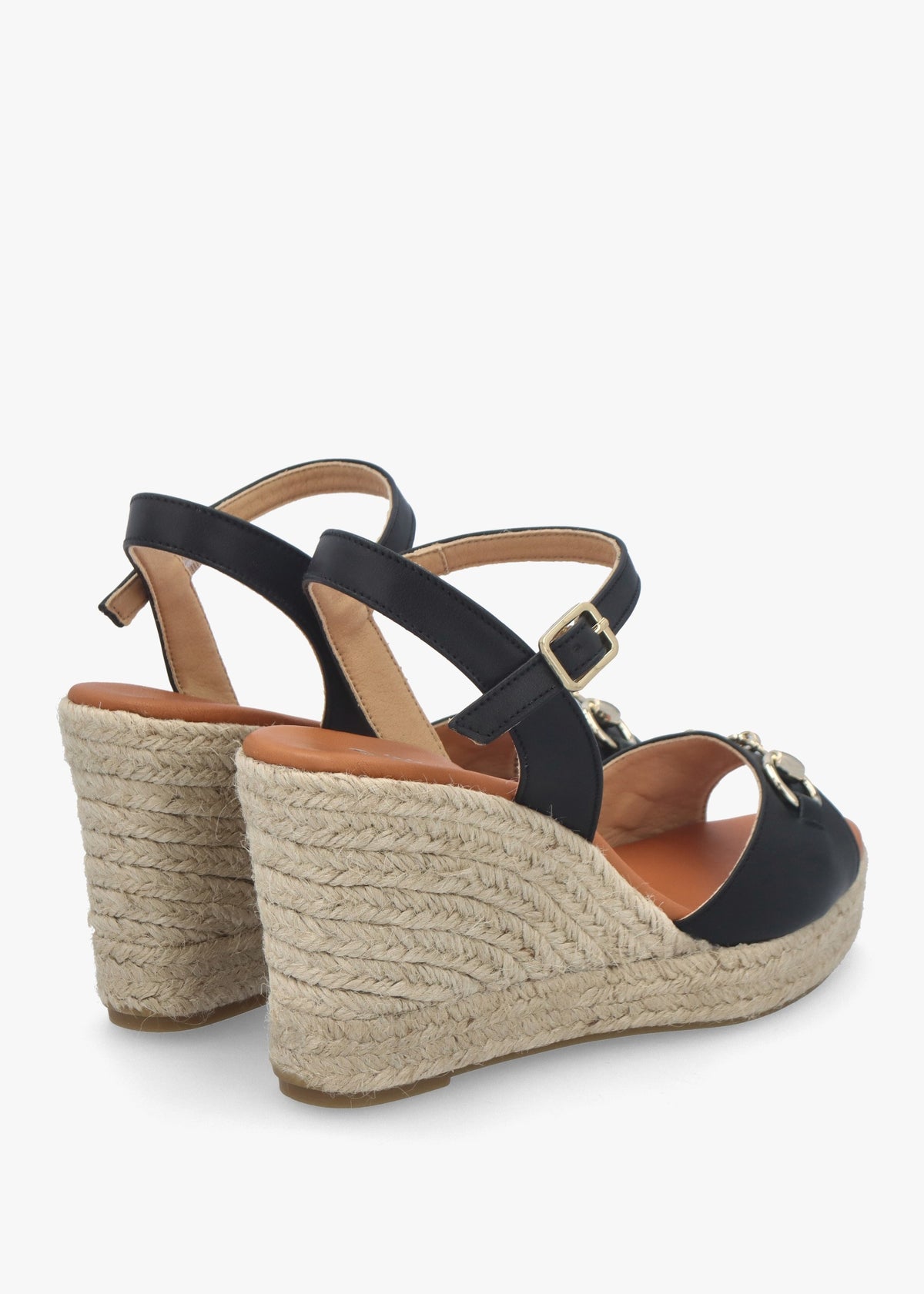 Jaffle Black Leather Snaffle Wedge Espadrilles