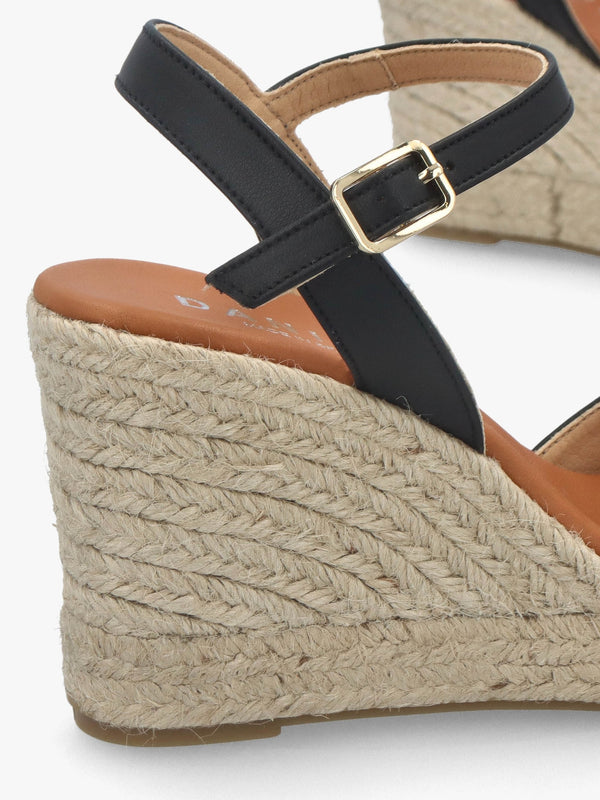 Jaffle Black Leather Snaffle Wedge Espadrilles