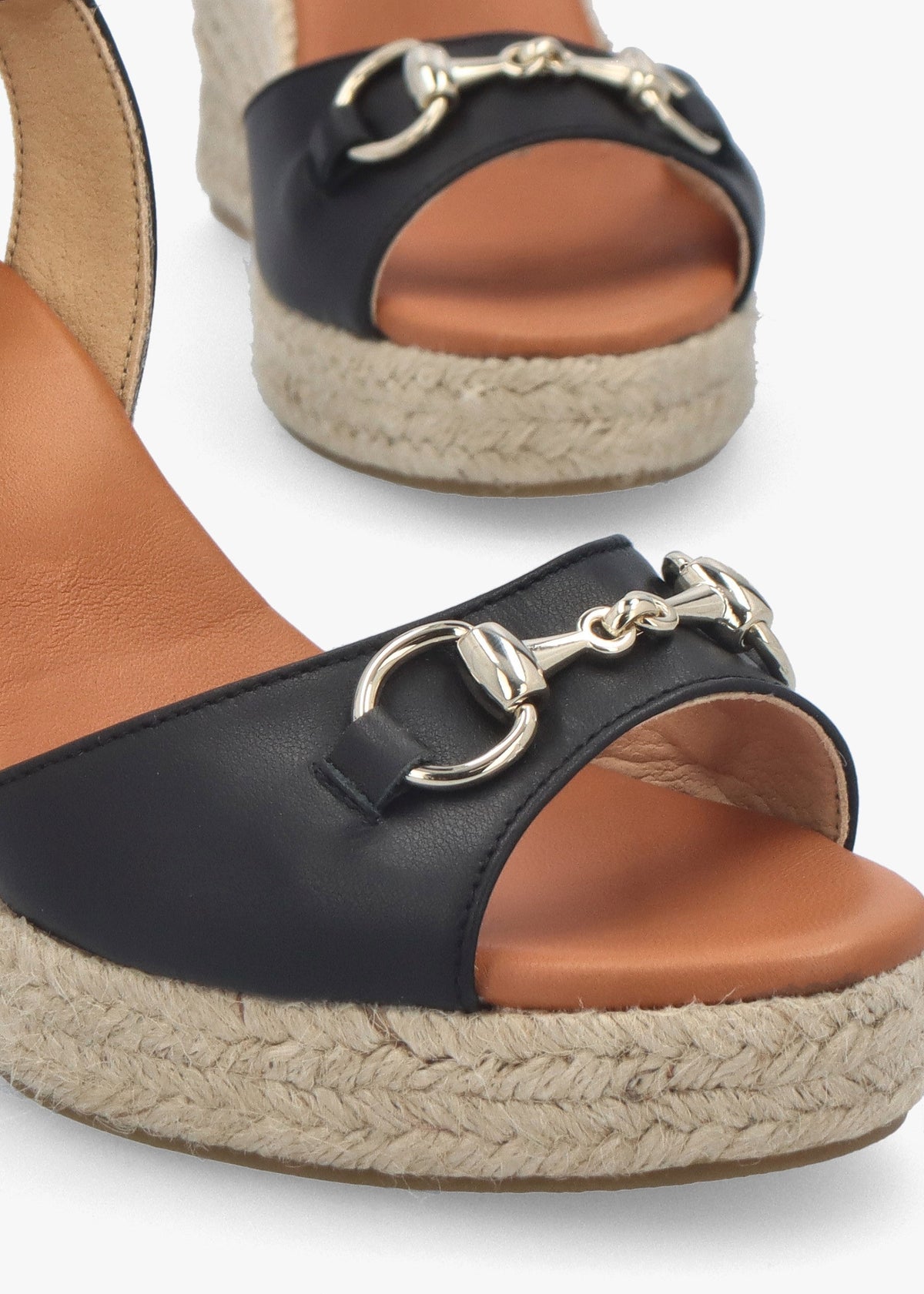 Jaffle Black Leather Snaffle Wedge Espadrilles