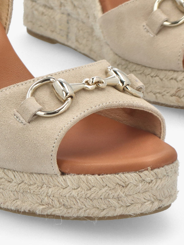 Jaffle Beige Suede Snaffle Wedge Espadrilles