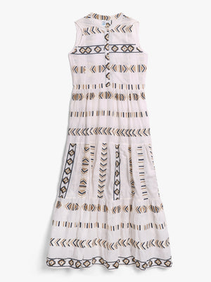 White Sleeveless Embroidered Maxi Dress