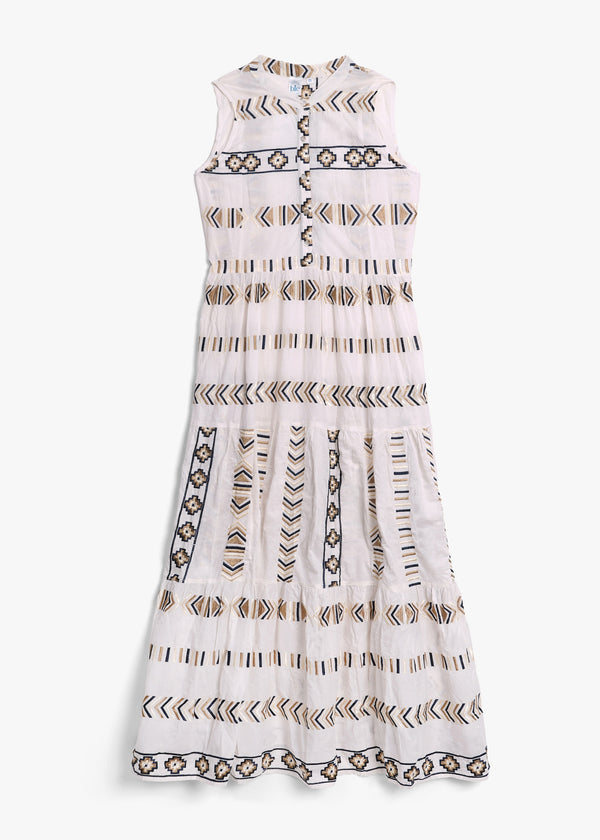 White Sleeveless Embroidered Maxi Dress