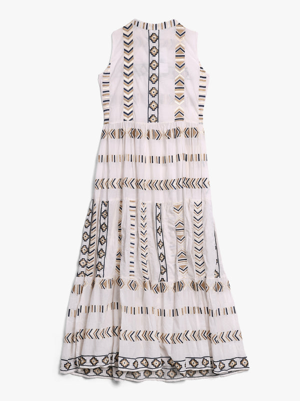 White Sleeveless Embroidered Maxi Dress