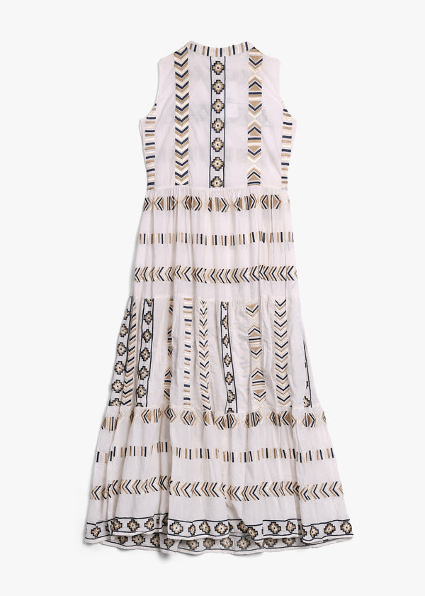 White Sleeveless Embroidered Maxi Dress