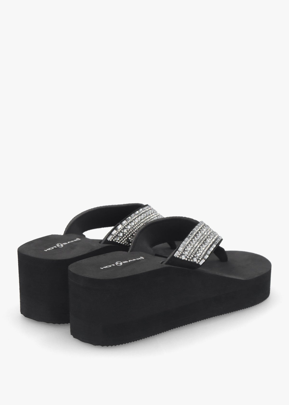 Black Embellished Toe Post Chunky Wedge Flip Flops
