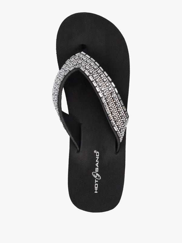 Black Embellished Toe Post Chunky Wedge Flip Flops