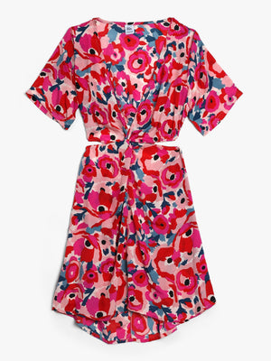 Multicoloured Crepe Cut Out Back Short Dress
