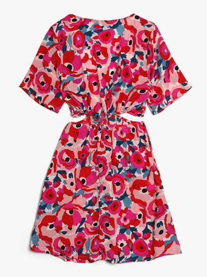 Multicoloured Crepe Cut Out Back Short Dress