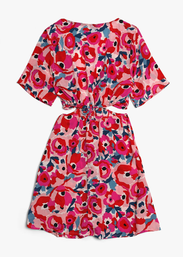 Multicoloured Crepe Cut Out Back Short Dress