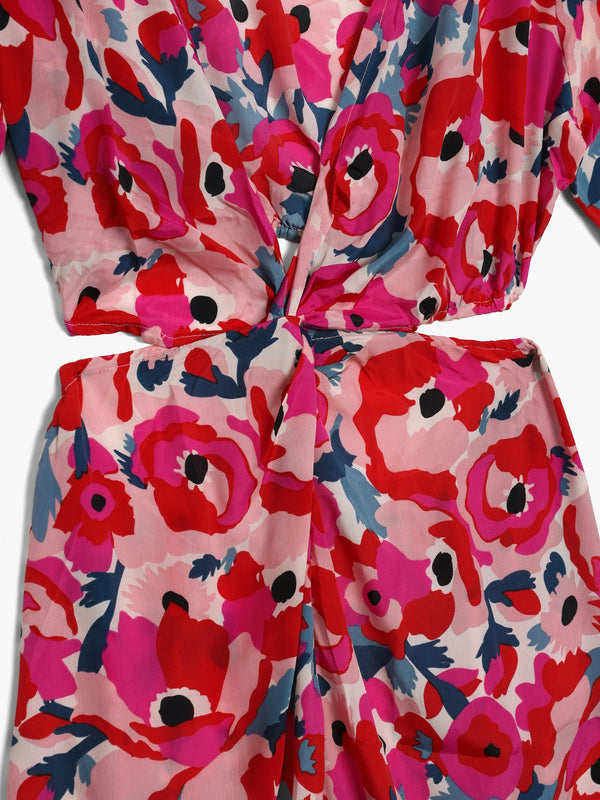 Multicoloured Crepe Cut Out Back Short Dress
