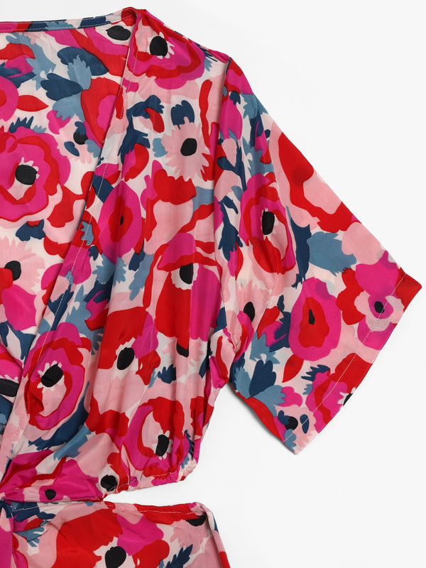 Multicoloured Crepe Cut Out Back Short Dress