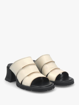 Jadzia Cream Leather Block Heel Mules