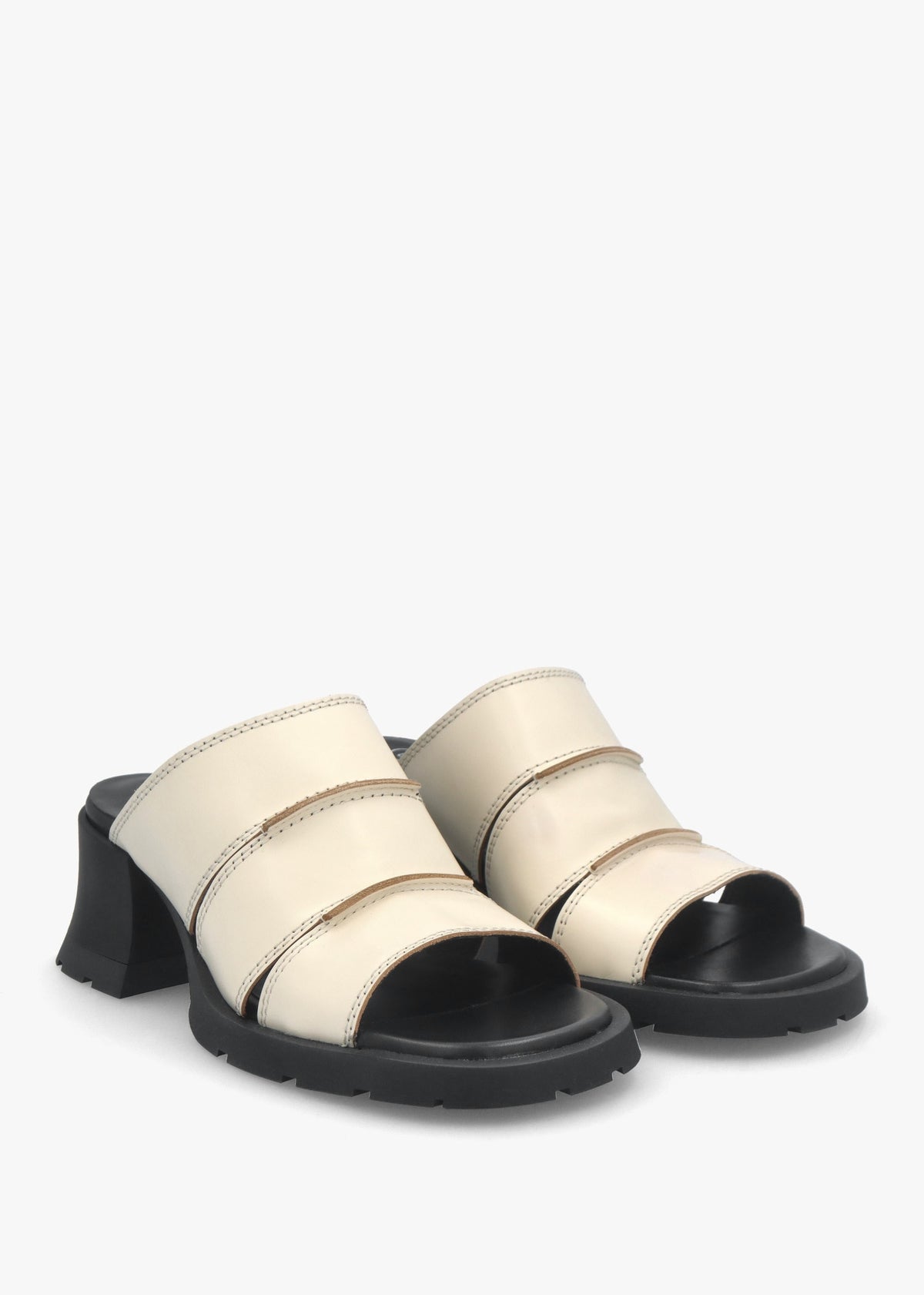 Jadzia Cream Leather Block Heel Mules