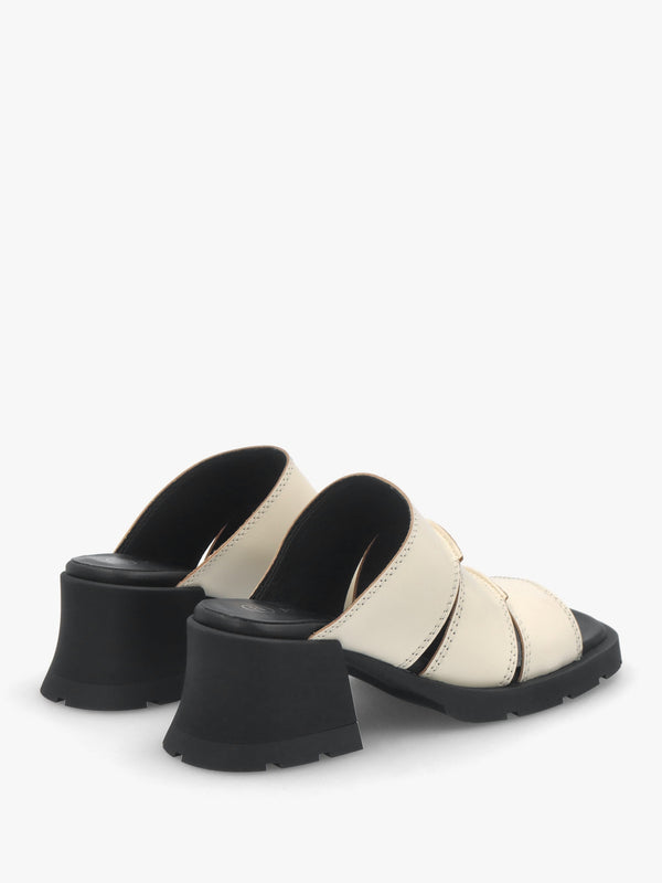 Jadzia Cream Leather Block Heel Mules