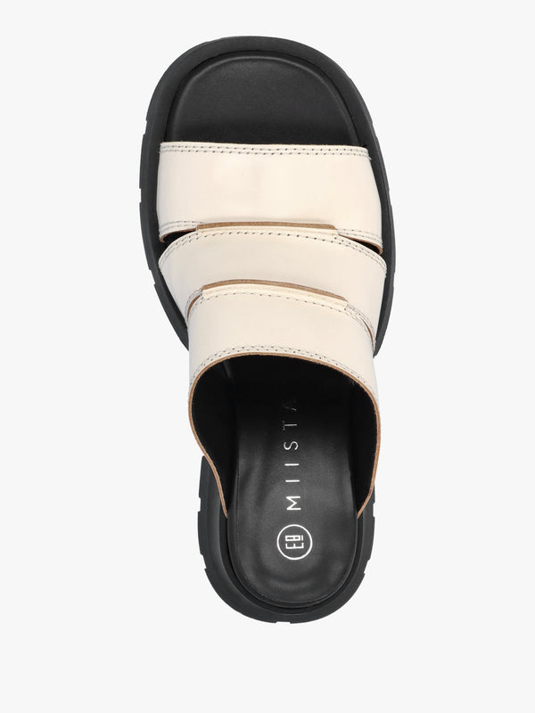 Jadzia Cream Leather Block Heel Mules