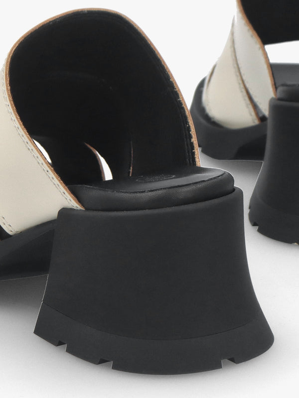 Jadzia Cream Leather Block Heel Mules