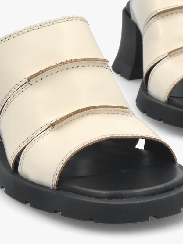 Jadzia Cream Leather Block Heel Mules