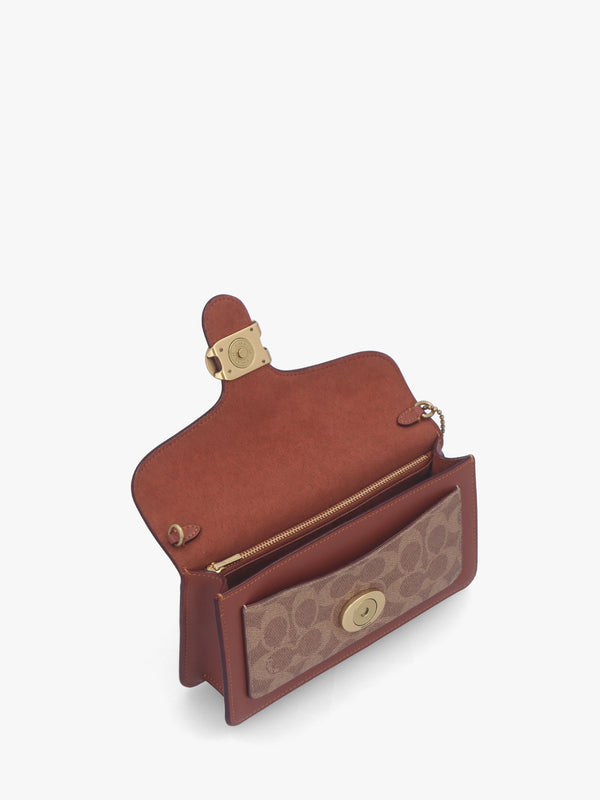 Tabby Signature Coated Canvas Tan Caramel Chain Clutch Bag