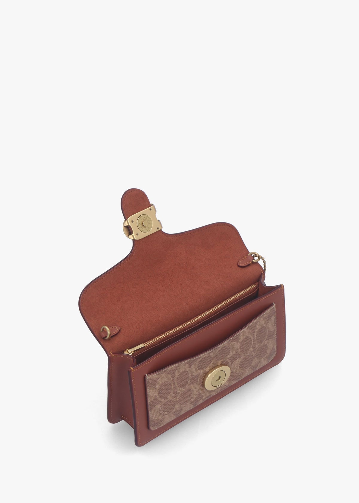 Tabby Signature Coated Canvas Tan Caramel Chain Clutch Bag