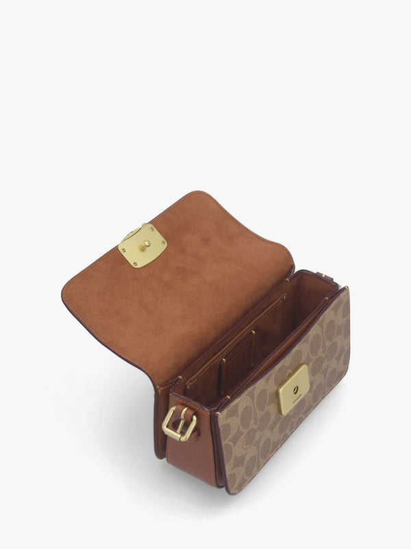 Zoe Signature Coated Canvas Tan Caramel Shoulder Bag