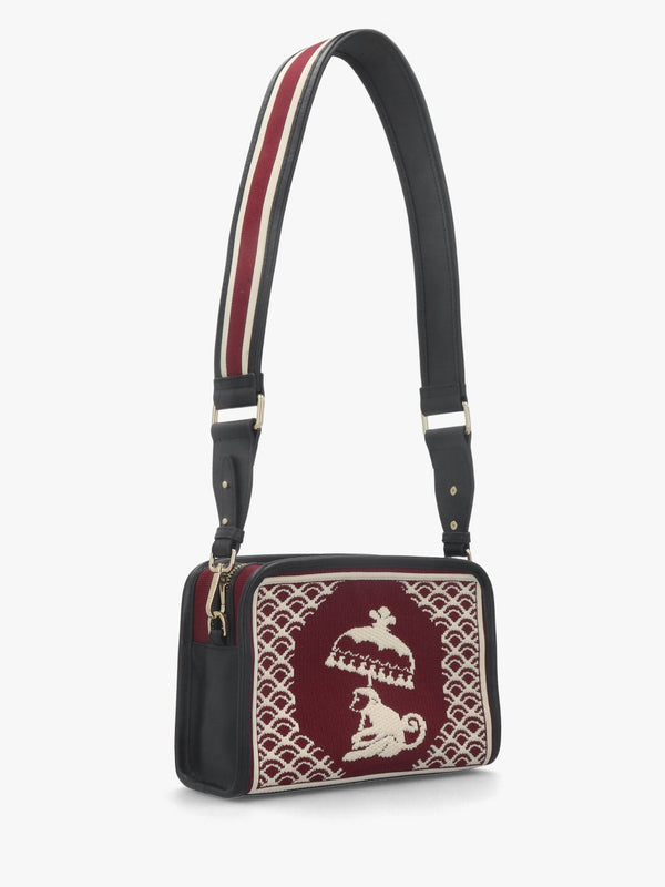 Burgundy Monkey Tapestry Cross-Body Bag