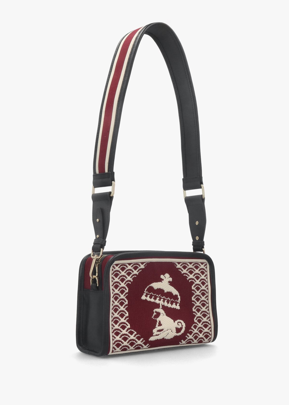 Burgundy Monkey Tapestry Cross-Body Bag