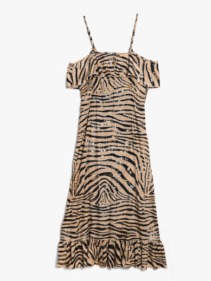 Black & Taupe Crepe Strappy Wrap Dress