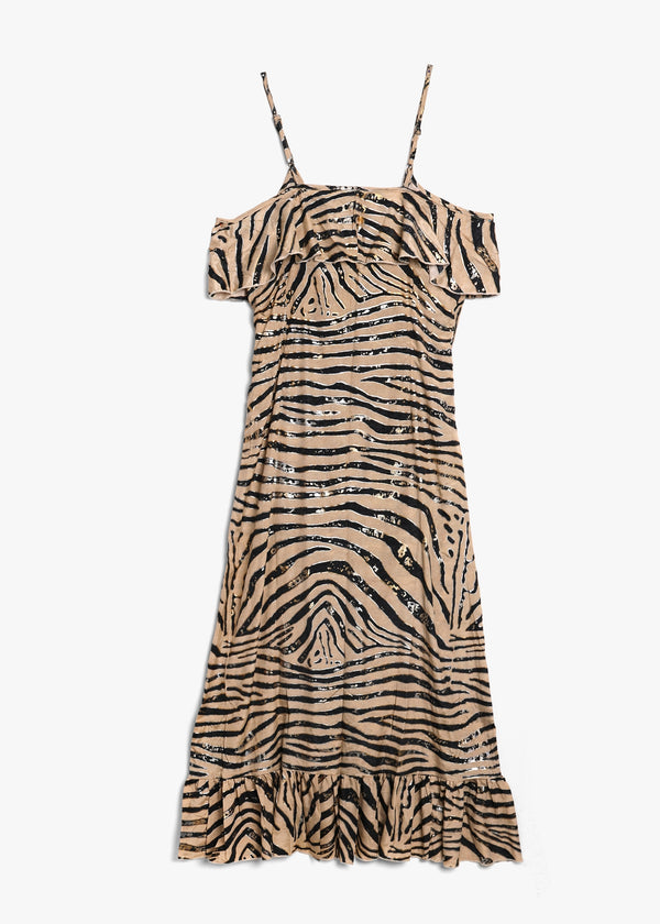 Black & Taupe Crepe Strappy Wrap Dress