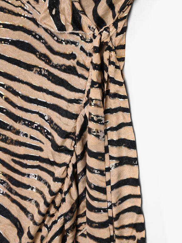 Black & Taupe Crepe Strappy Wrap Dress