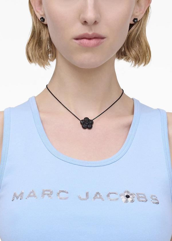 The Daisy Pave Puffed Black Necklace