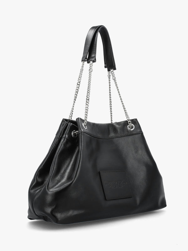The Large Black Leather Chain Sack Bag
