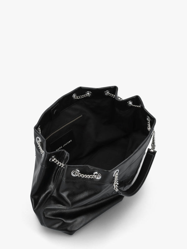 The Large Black Leather Chain Sack Bag