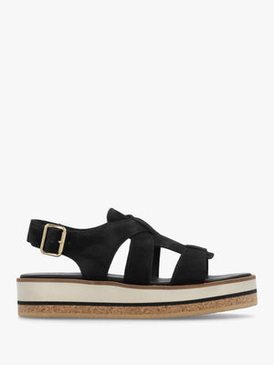 Amsty Black Suede Slab Sole Fisherman Sandals