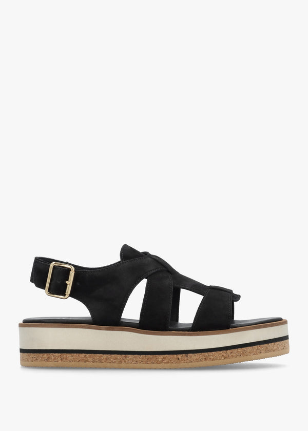 Amsty Black Suede Slab Sole Fisherman Sandals