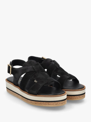 Amsty Black Suede Slab Sole Fisherman Sandals