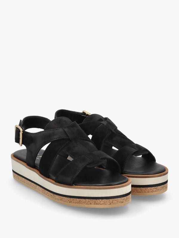 Amsty Black Suede Slab Sole Fisherman Sandals