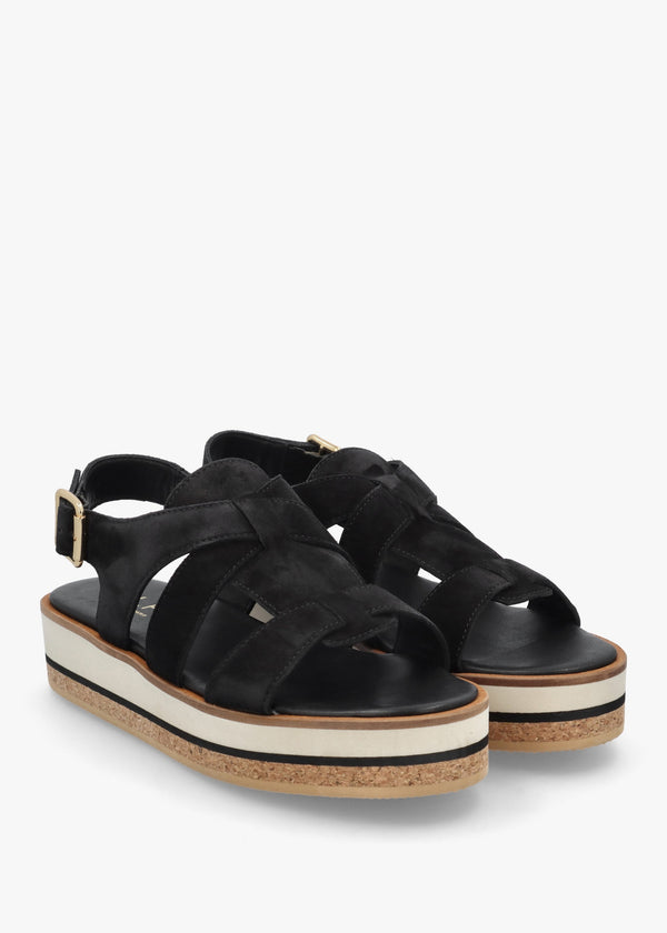 Amsty Black Suede Slab Sole Fisherman Sandals