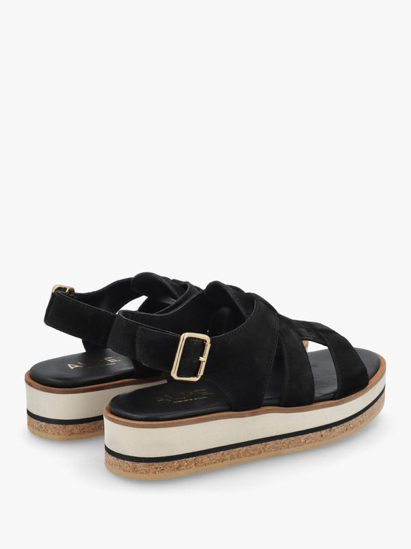 Amsty Black Suede Slab Sole Fisherman Sandals