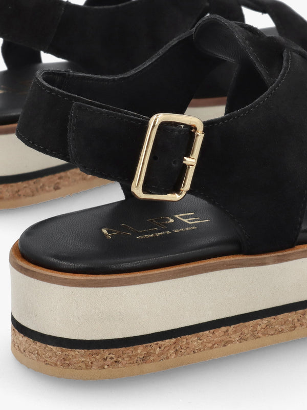 Amsty Black Suede Slab Sole Fisherman Sandals