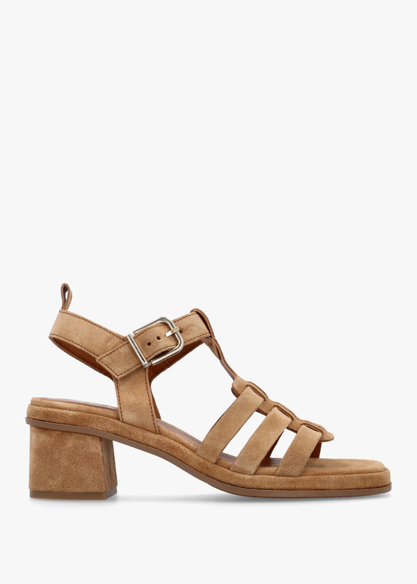 Akure Tan Suede Block Heel Fisherman Sandals